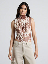 AiiRZ Cow Print Draped High Neck Sleeveless Bodysuit